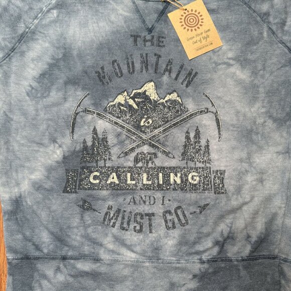 The Mountain NWT I Must Go Tie Dye Sweatshirt Ladies M Cotton Bld Blue Gorp Core - Picture 3 of 8